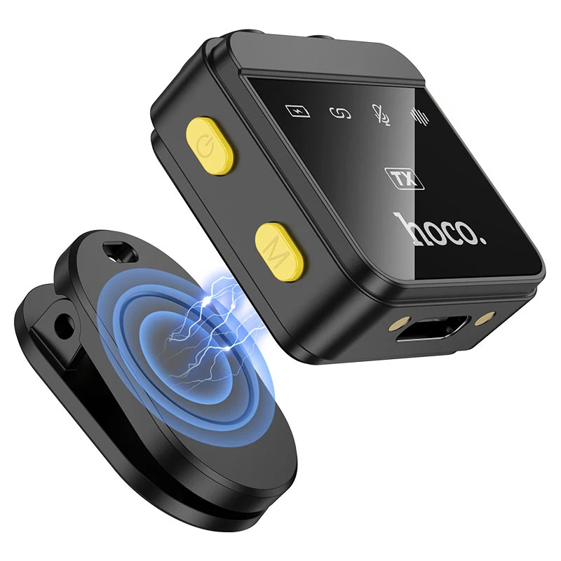 HOCO L17 Dual Mic Magnetic Wireless Digital Lavalier Microphone with Charging Case | Type-C & Lightning Adapter